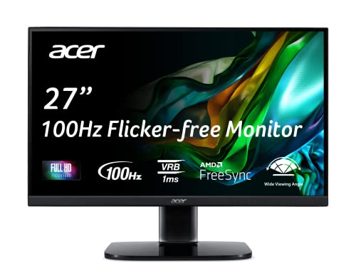 Acer KB272 EBI 27" IPS Full HD (1920 x 1080) Zero-Frame Gaming Office Monitor | AMD FreeSync Technology | Up to 100Hz Refresh | 1ms (VRB) | Low Blue Light | Tilt | HDMI & VGA Ports,Black