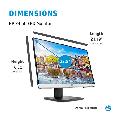 HP 24mh FHD Computer Monitor with 23.8-Inch IPS Display (1080p) - Built-In Speakers and VESA Mounting - Height/Tilt Adjustment for Ergonomic Viewing - HDMI and DisplayPort - (1D0J9AA#ABA)