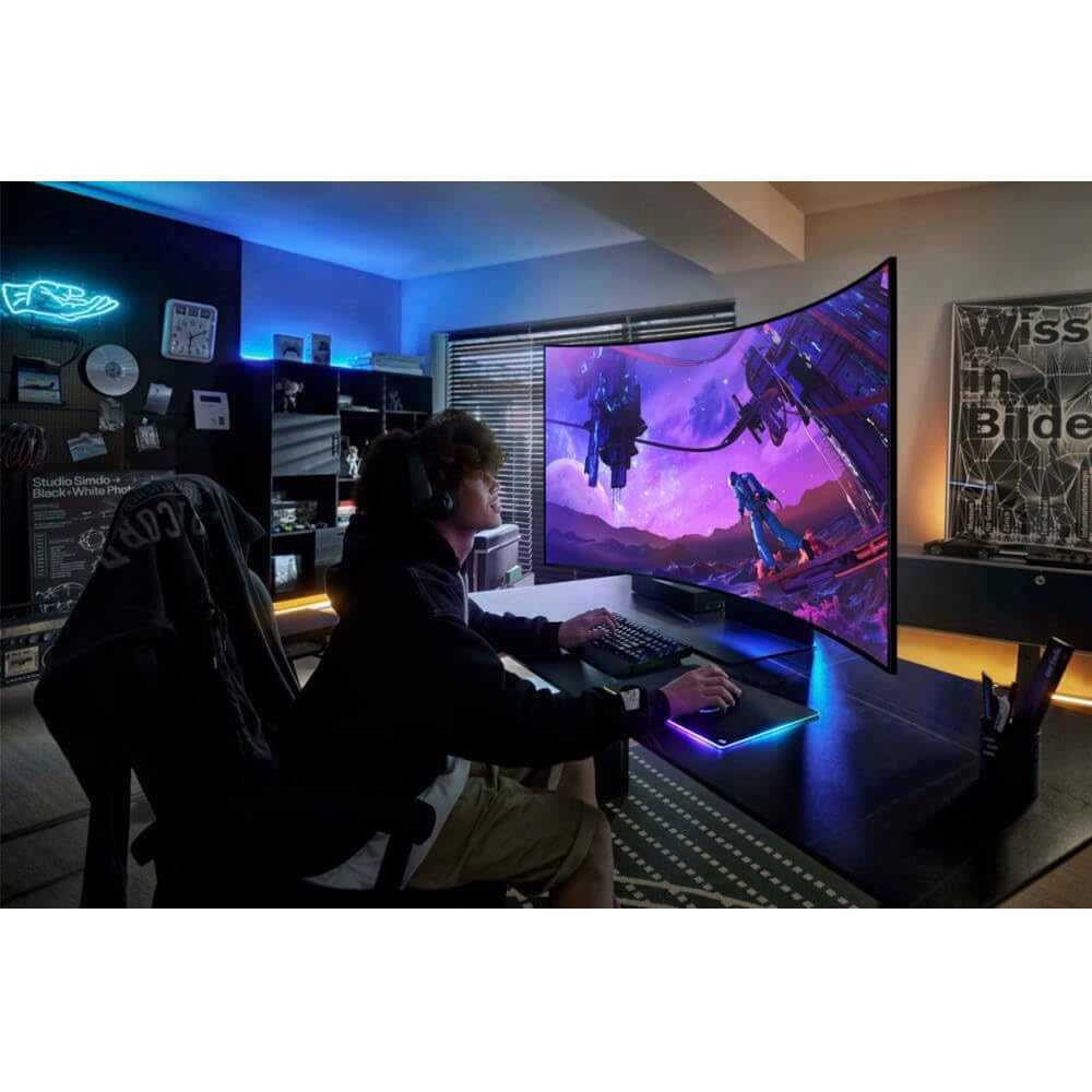 SAMSUNG 55" Odyssey Ark 2nd Gen 4K UHD 1000R Curved Gaming Monitor, 165Hz, 1ms, 4 Input Multi View, Quantum Mini-LED, AMD FreeSync Premium Pro, HDR 10+, Height Adjustable Screen, LS55CG970NNXGO, 2023